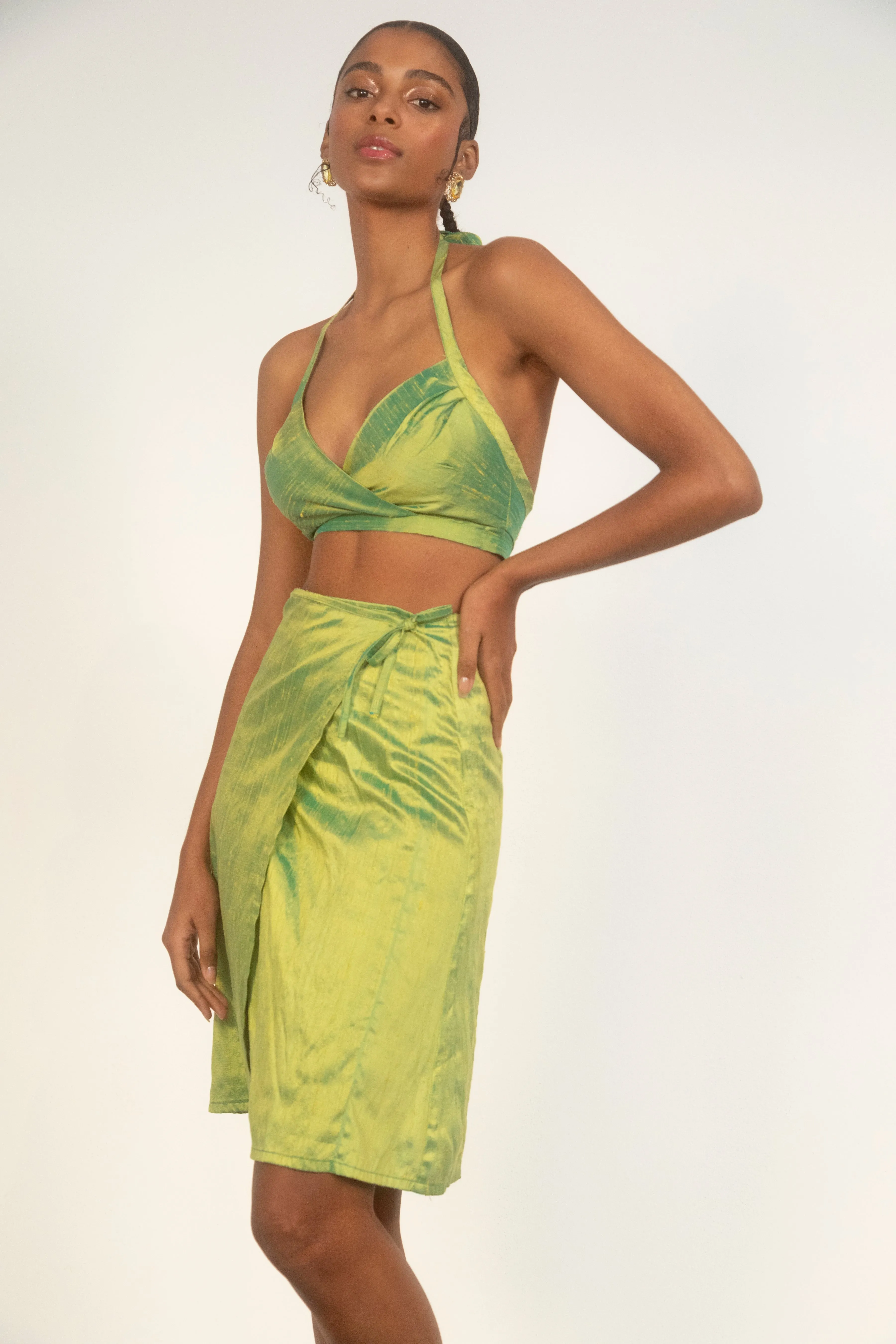 Green Silk Halter Top
