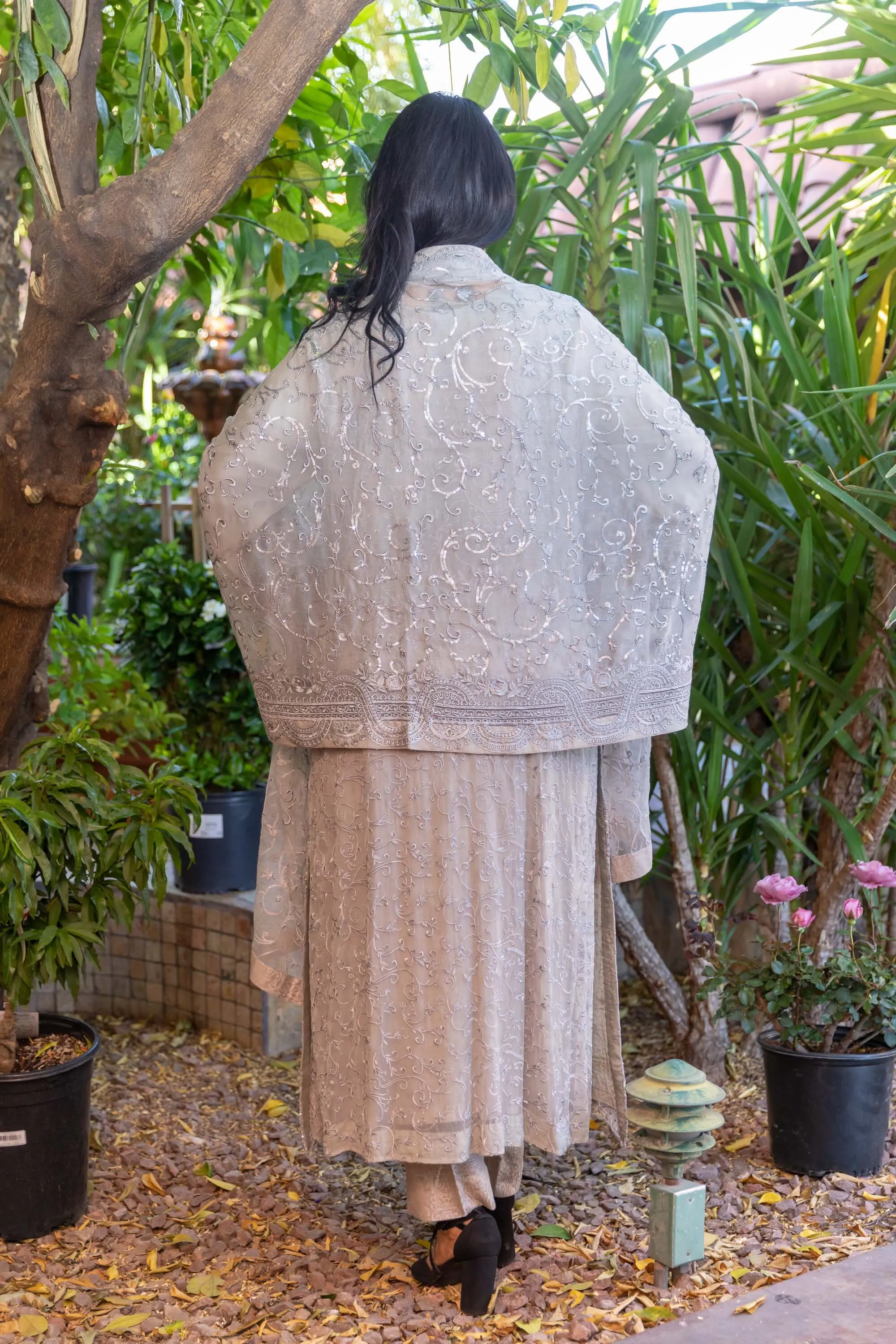 Grey Chiffon Embroidery Suit with Full Embroidery Scarf