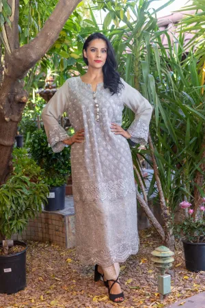 Grey Chiffon Embroidery Suit with Full Embroidery Scarf