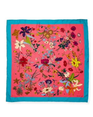 Gucci Flora Gothic Print Silk Scarf in Pink