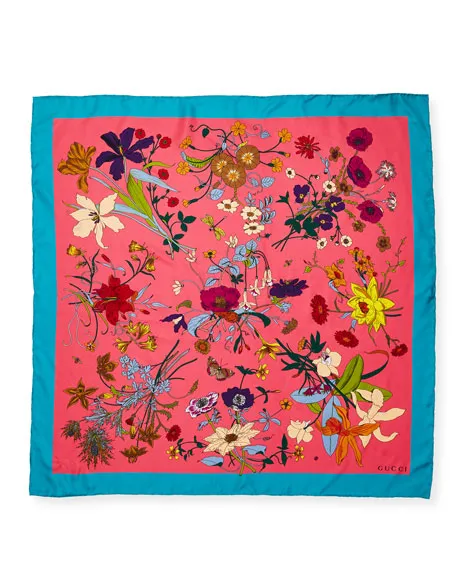 Gucci Flora Gothic Print Silk Scarf in Pink