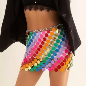 Handmade Glitter Rainbow Sequins Patchwork Nightclub Party Skirt