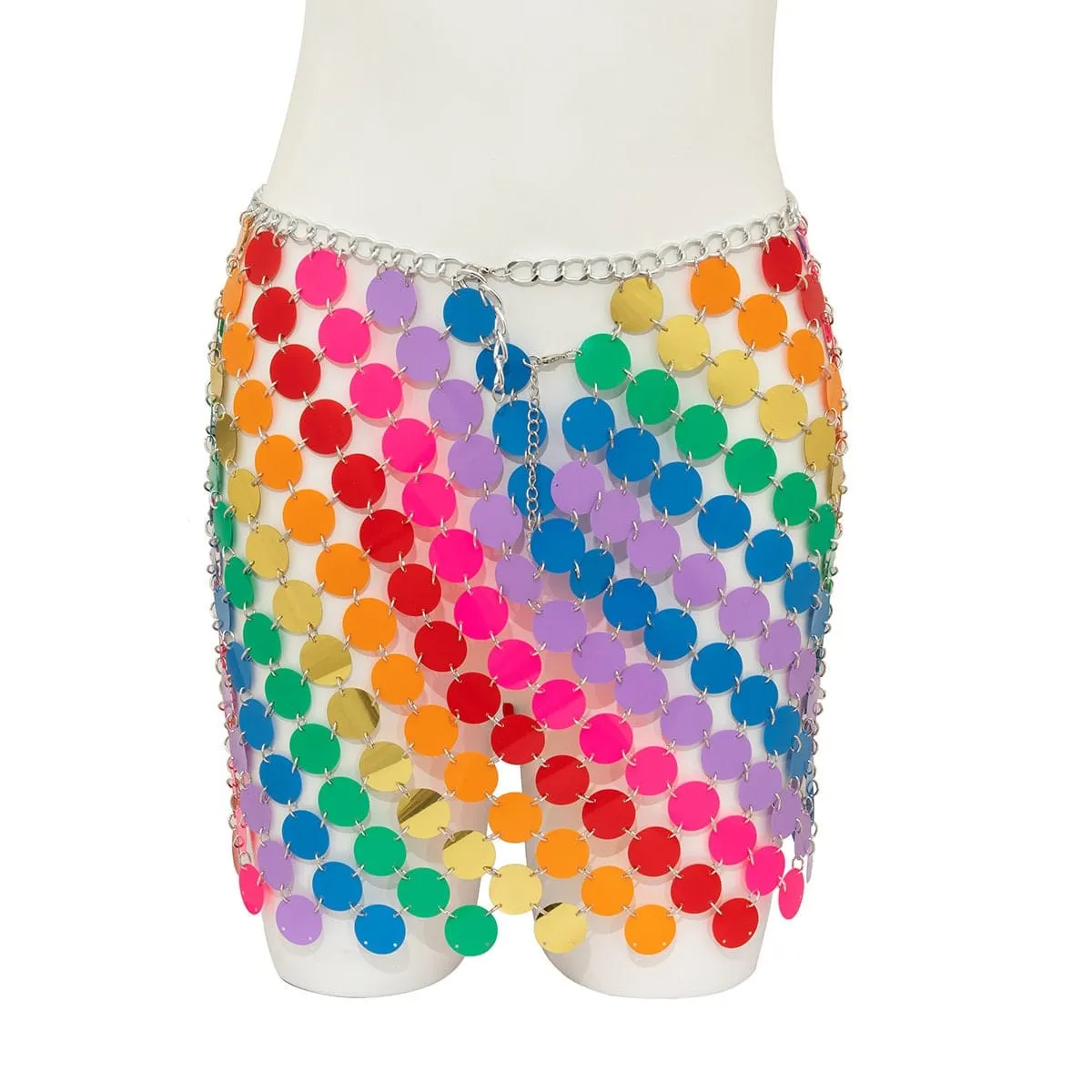 Handmade Glitter Rainbow Sequins Patchwork Nightclub Party Skirt