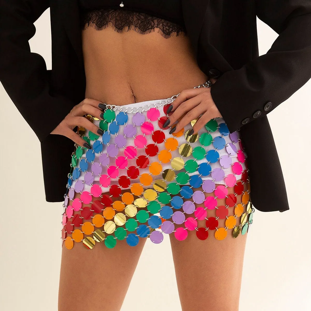 Handmade Glitter Rainbow Sequins Patchwork Nightclub Party Skirt
