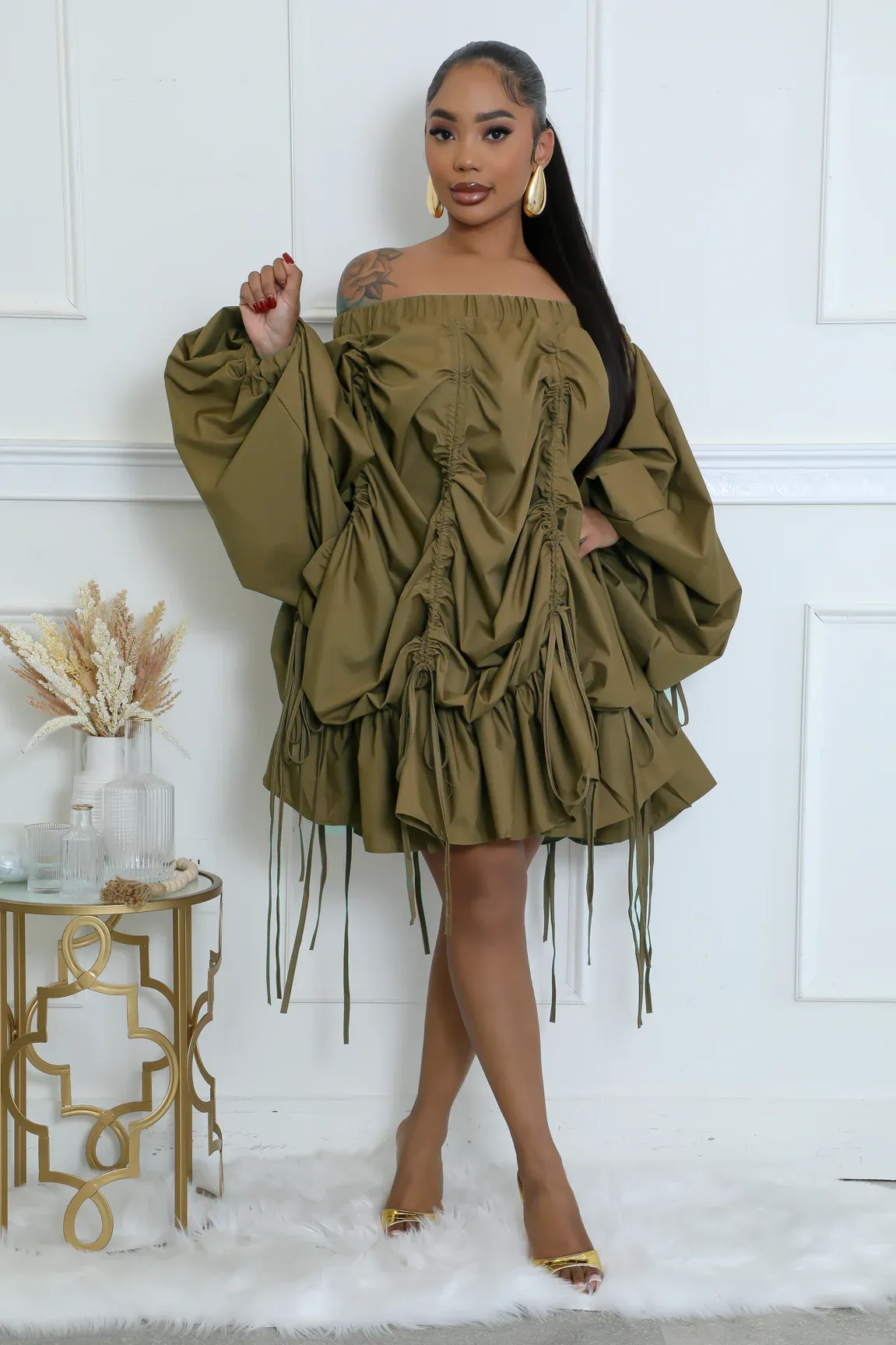 HD1951P - OFF SHOULDER STRING DRESS