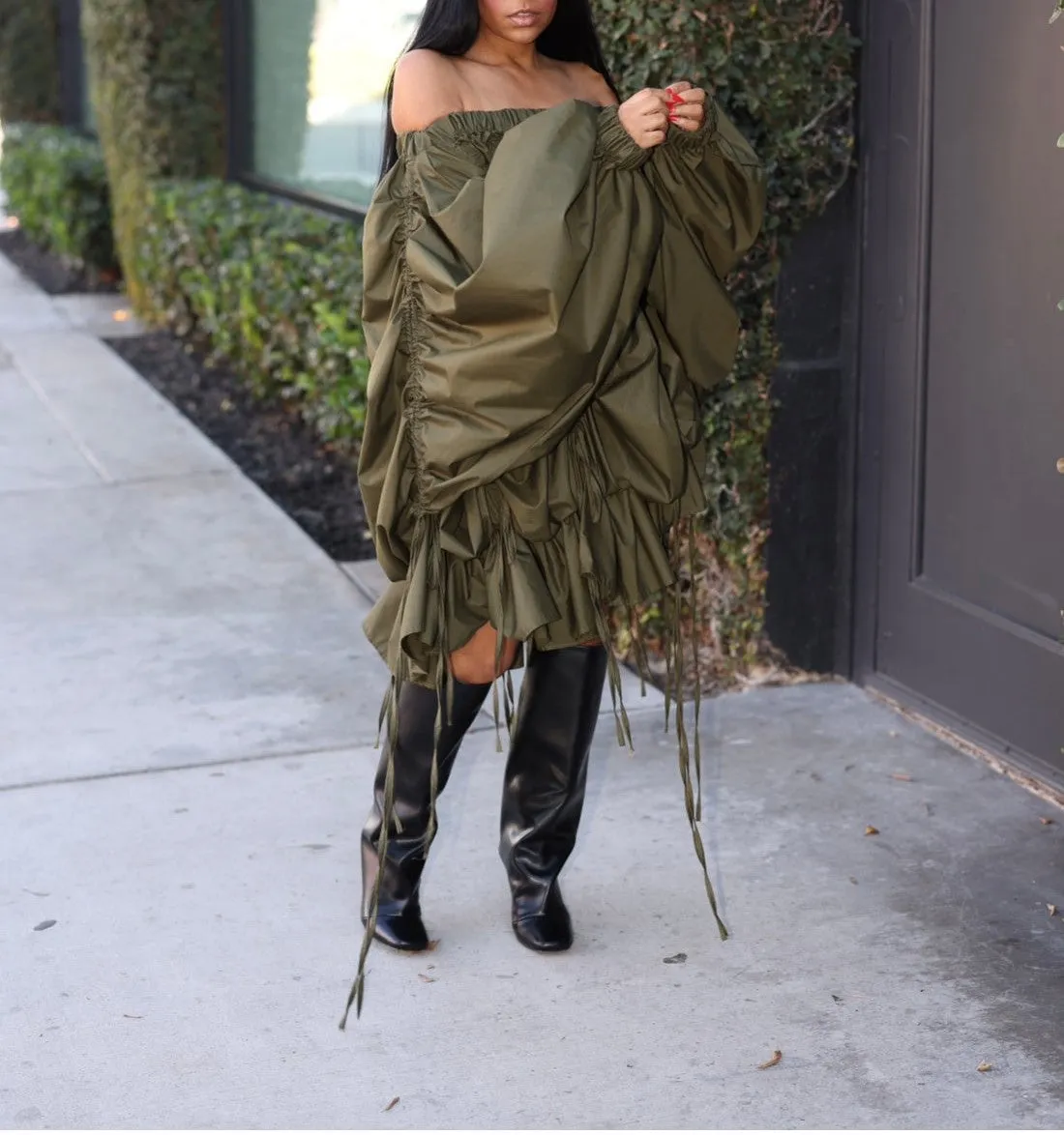 HD1951P - OFF SHOULDER STRING DRESS