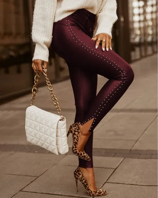 High Waist Lace-up Skinny PU Pants