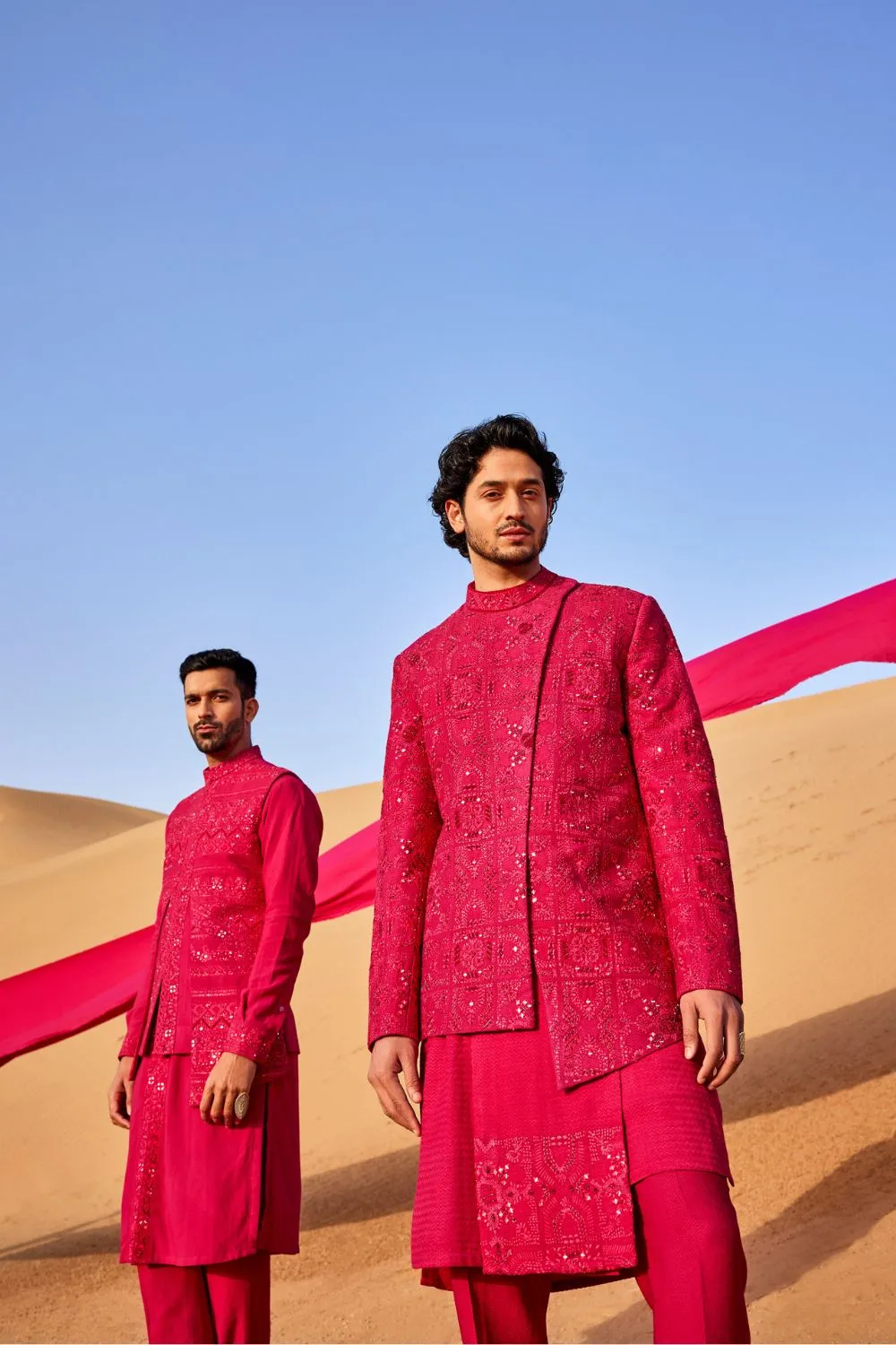 Hot Pink Slant Cut Style Bandhgala Set