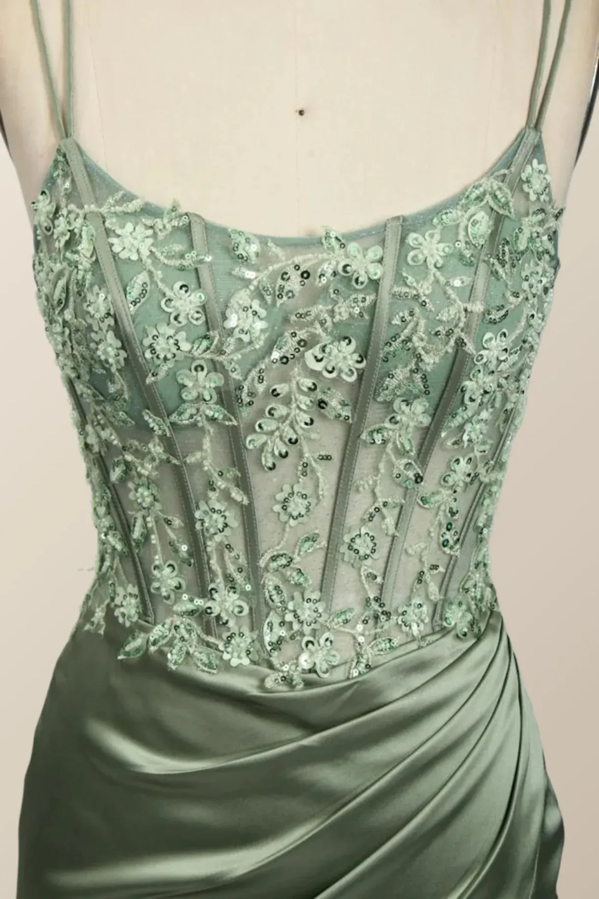Hot Sage Green Formal Dress Lace Appliques Mermaid Graduation Dress Long