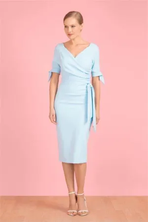 Ice Blue Hourglass Bow Sleeve Pencil Dress