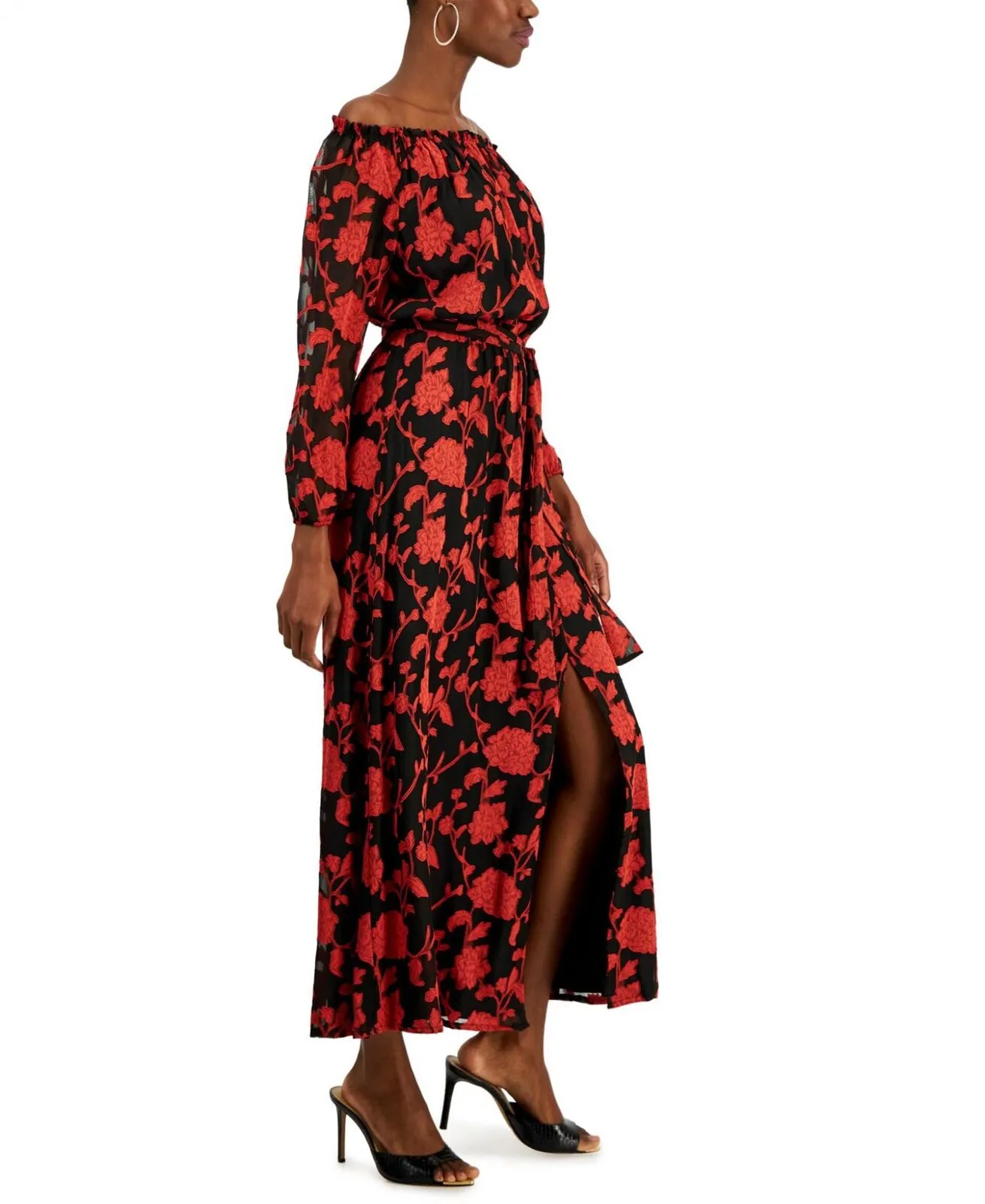 Inc International Concepts Off-The-Shoulder Maxi Dress Fire Red / Black 12