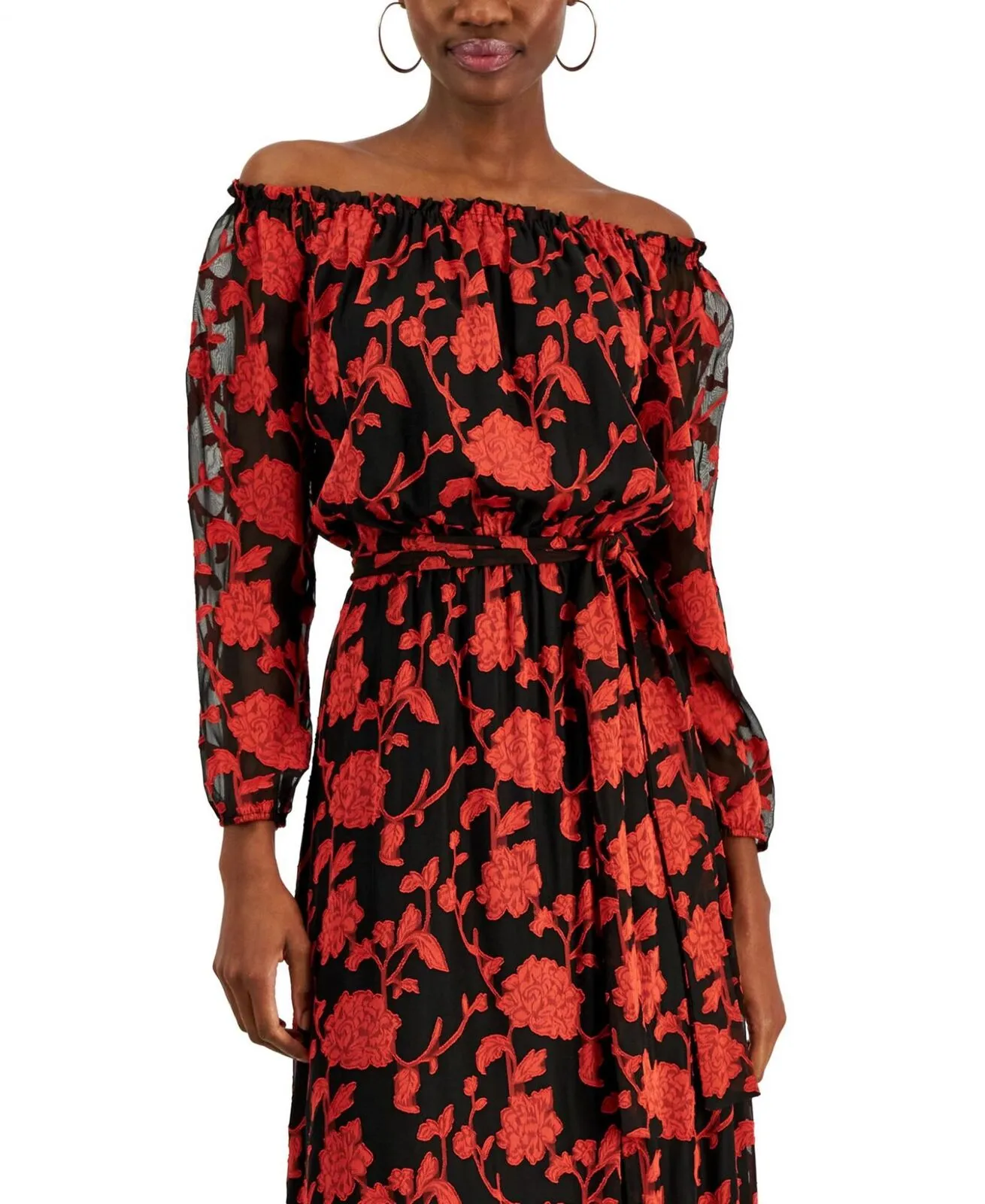 Inc International Concepts Off-The-Shoulder Maxi Dress Fire Red / Black 12