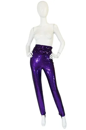 Insane 1980s Escada Purple Sequin Stirrup Pants & Sash