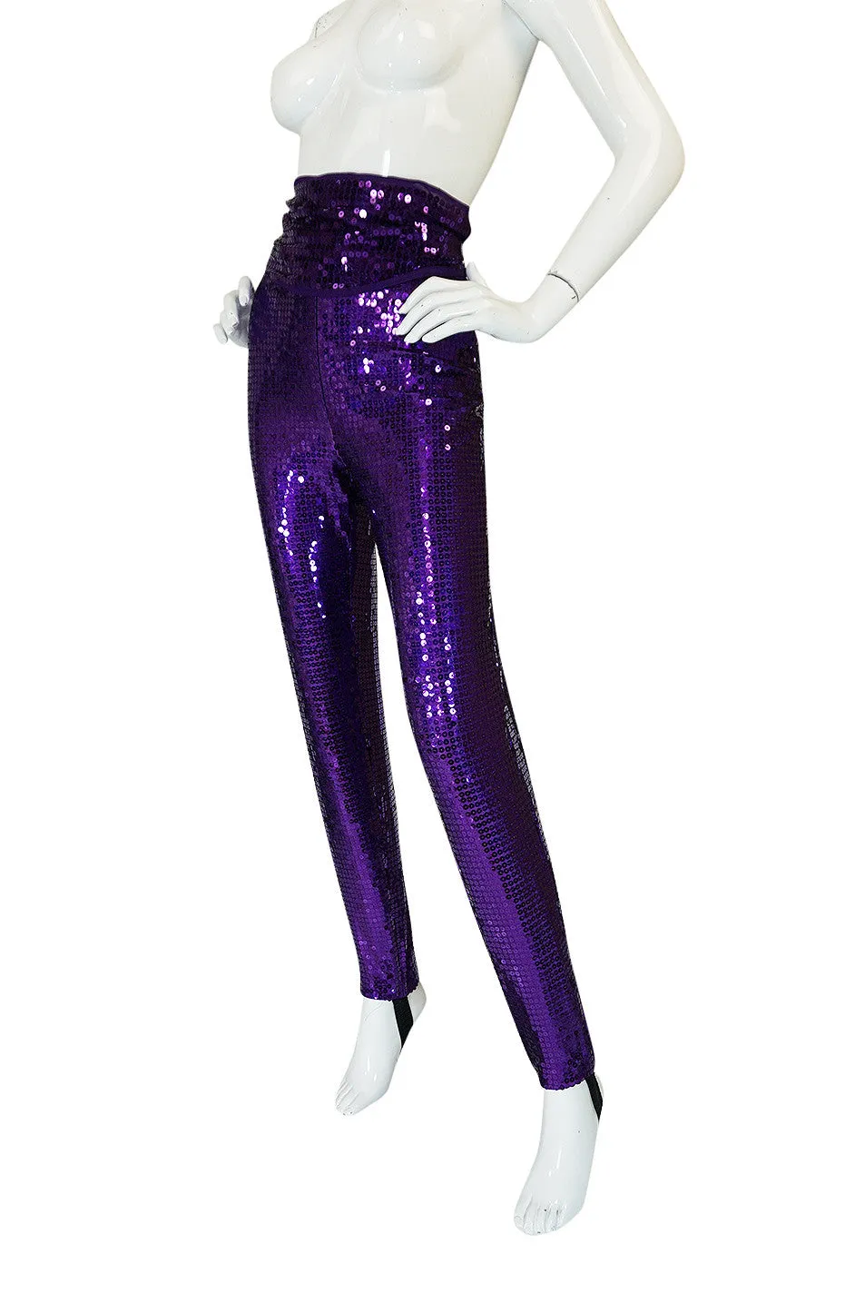 Insane 1980s Escada Purple Sequin Stirrup Pants & Sash