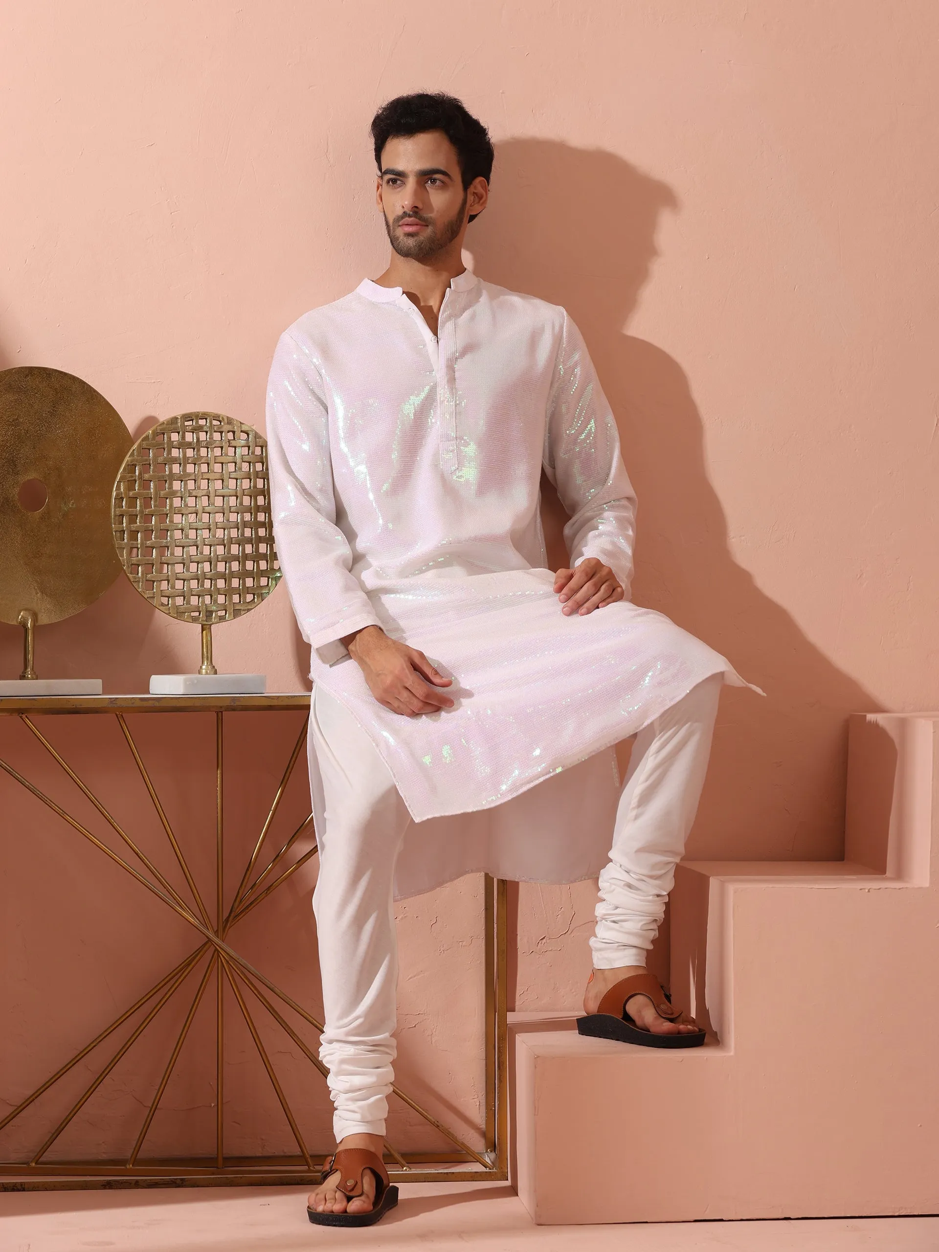 Irridecent Sequin Kurta with Hidden Placket
