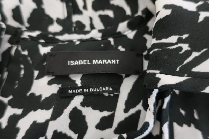 Isabel Marant Blouse Moss White/Black Leopard Print Silk Size 38 Sleeveless Top
