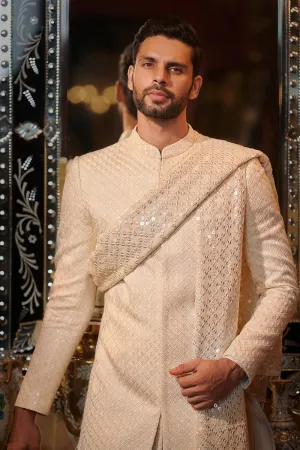 Ivory chickankari sherwani