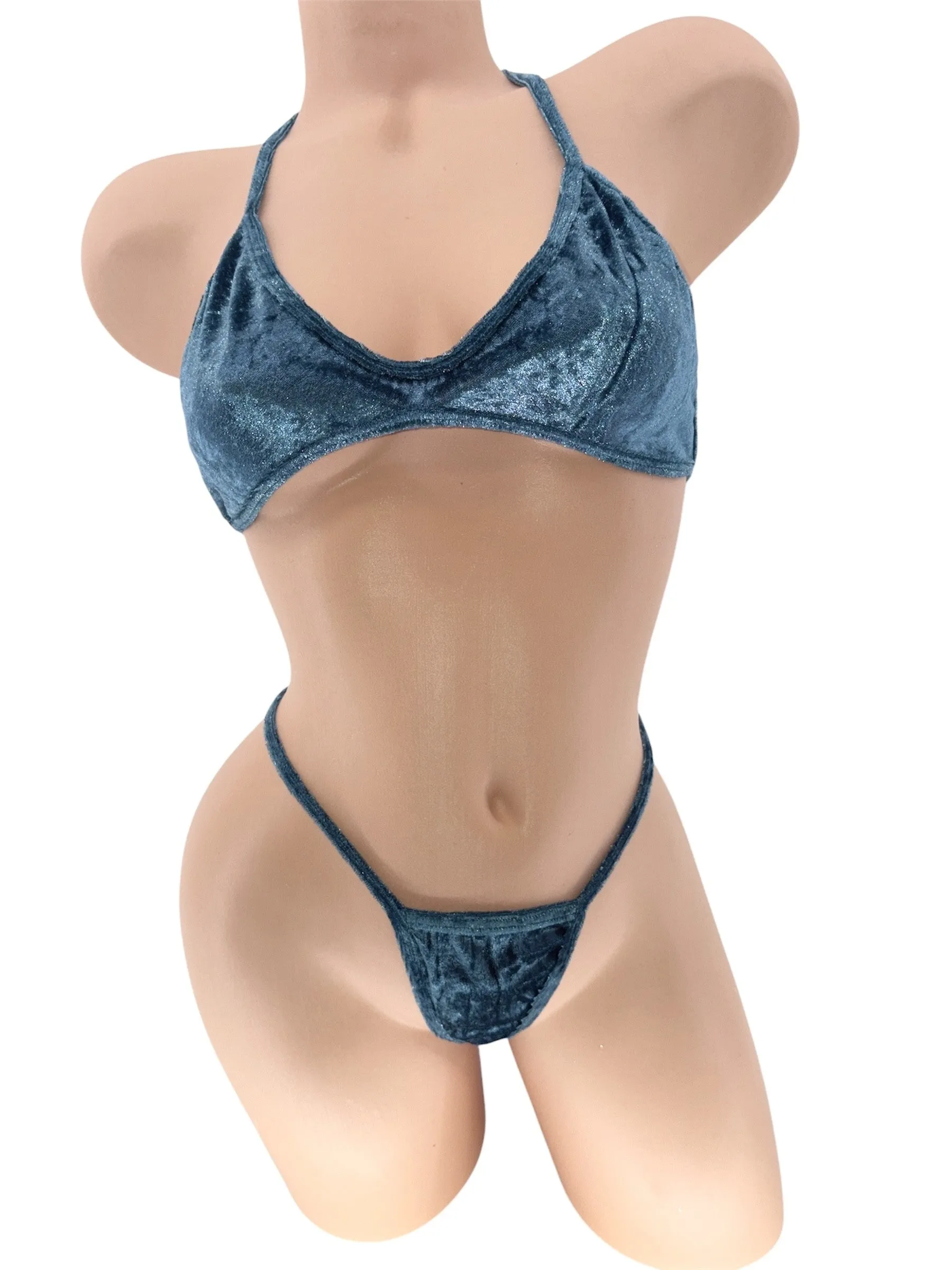 JADE CRUSHED VELVET HALTER 2PC