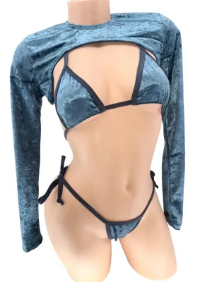 JADE CRUSHED VELVET LONG SLEEVE TOP
