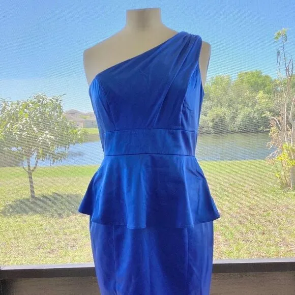 Jessica Simpson Women's One Shoulder Peplum Dress Blue NWT size 6