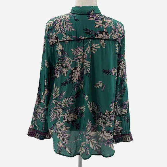Johnny Was 100% Silk Floral Button Front Pajama Top/Blouse in Teal - Size Medium