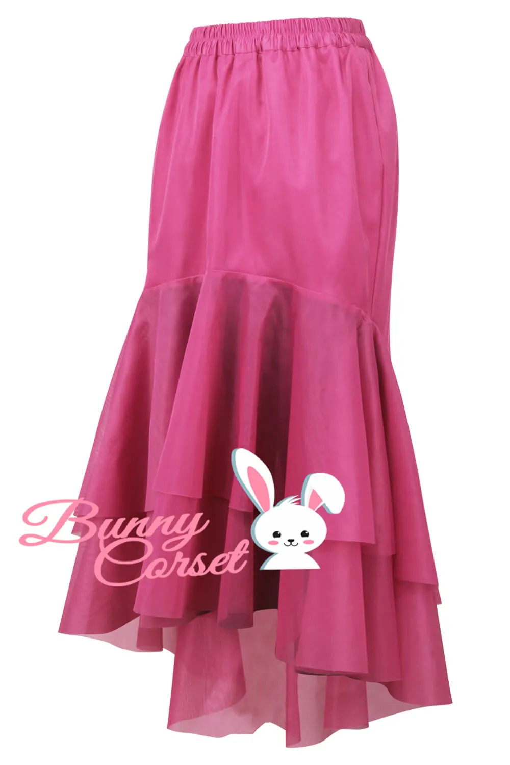 Josie Dark Pink Satin & Mesh Net Elasticated Skirt