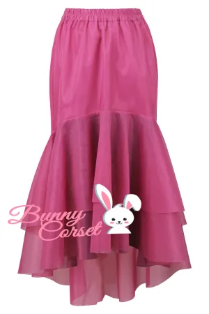 Josie Dark Pink Satin & Mesh Net Elasticated Skirt