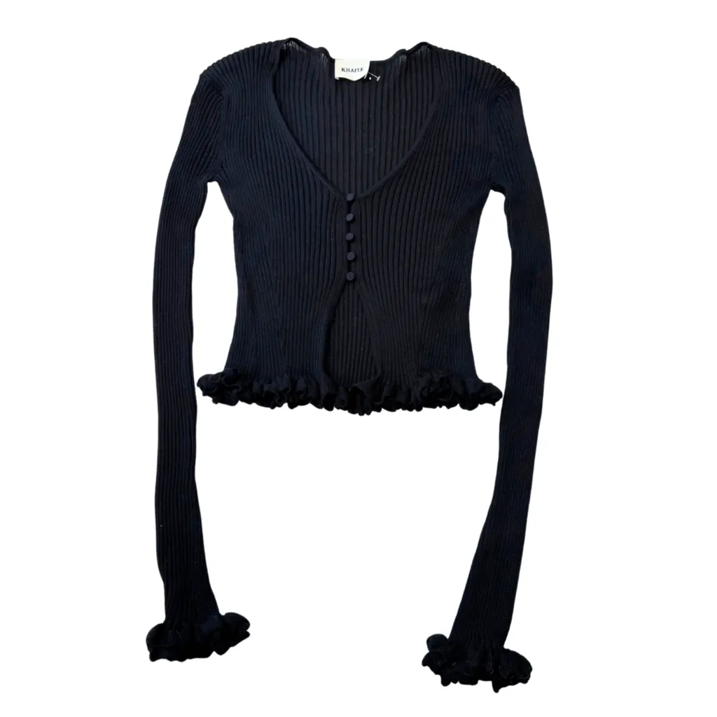 Khaite Black Silk Rib Top, M