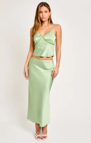 Lace Trim Satin Top & Midi Skirt