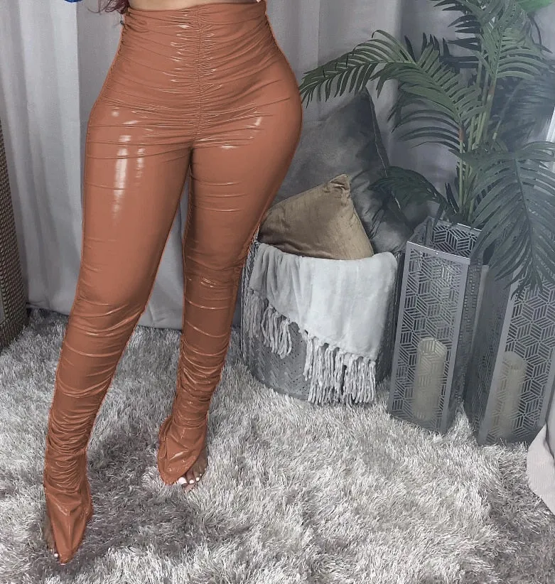 Ladies Smooth & Wet Look Fleece Leather Pants