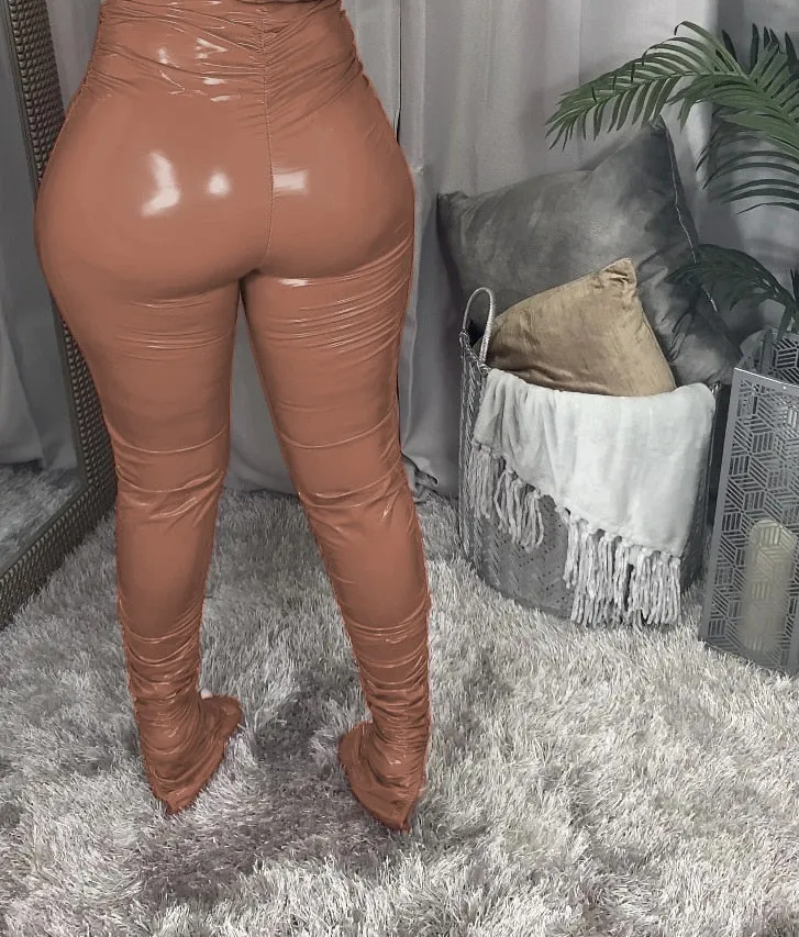 Ladies Smooth & Wet Look Fleece Leather Pants