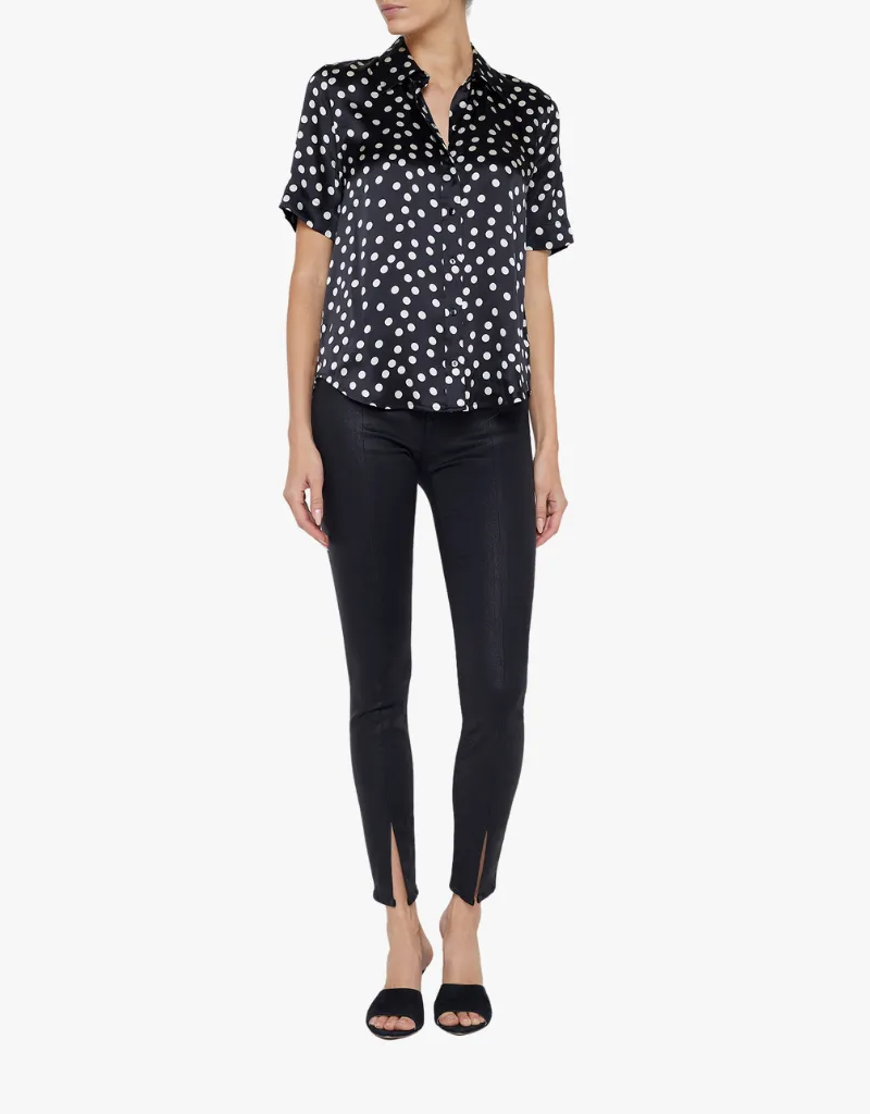 L'agence Ellah Silk Blouse in Black & Ecru Polka Dot