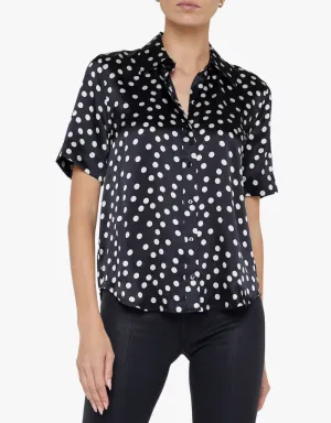 L'agence Ellah Silk Blouse in Black & Ecru Polka Dot