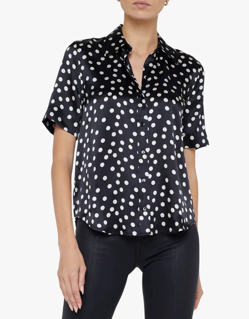 L'agence Ellah Silk Blouse in Black & Ecru Polka Dot
