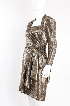 Lamé Wrap Peplum Cocktail Dress