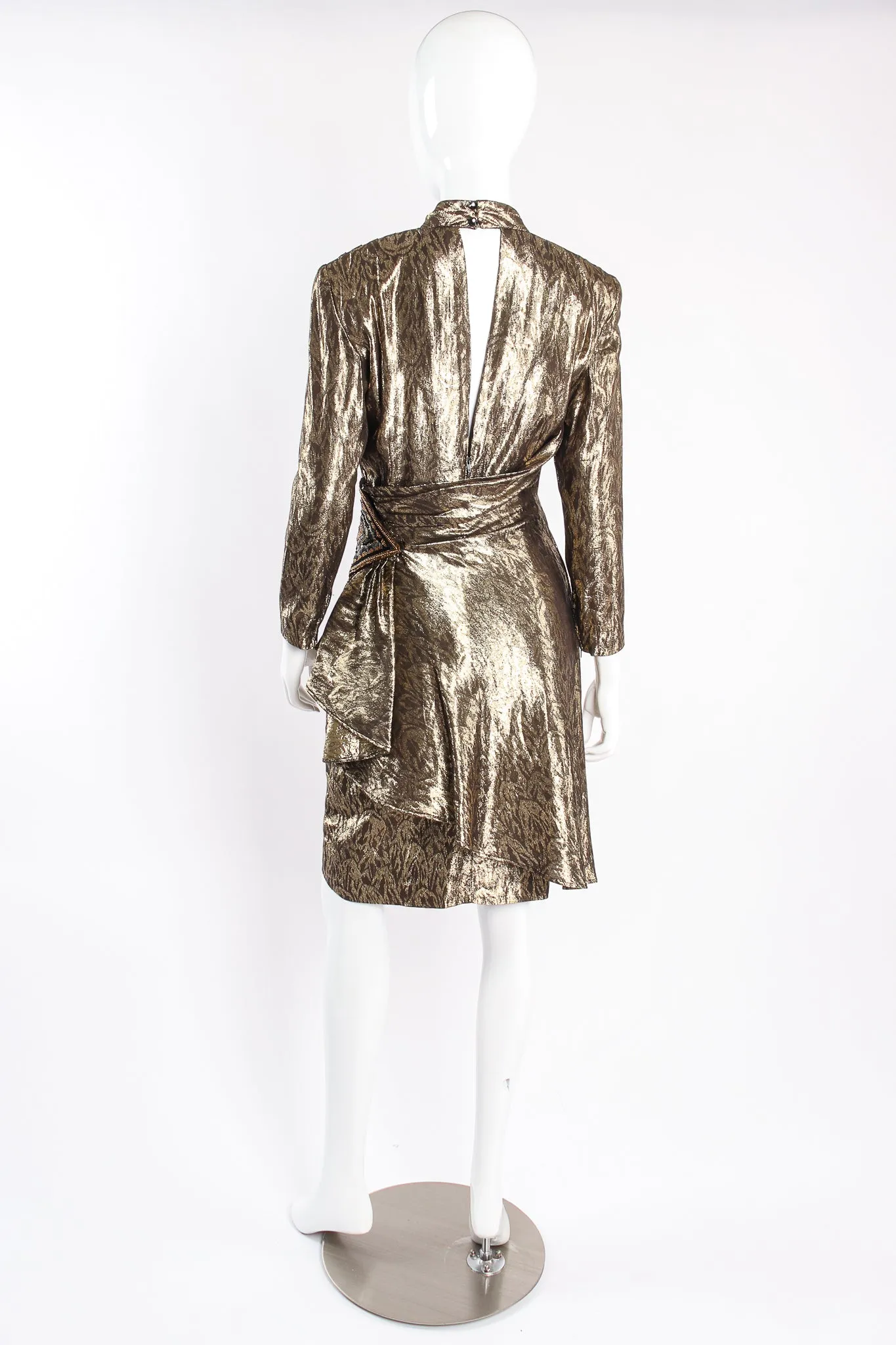 Lamé Wrap Peplum Cocktail Dress