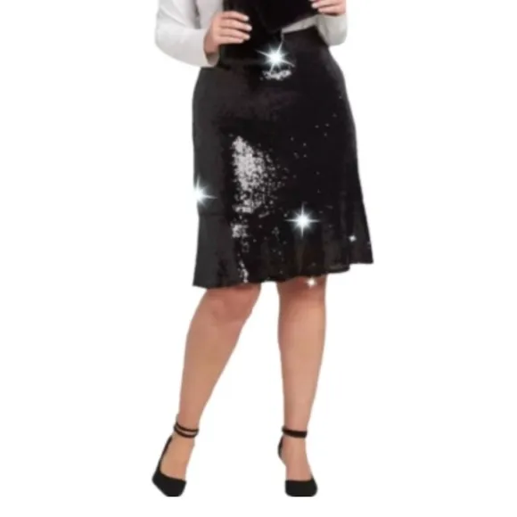 Lane Bryant | Black Sequin Flare Skirt