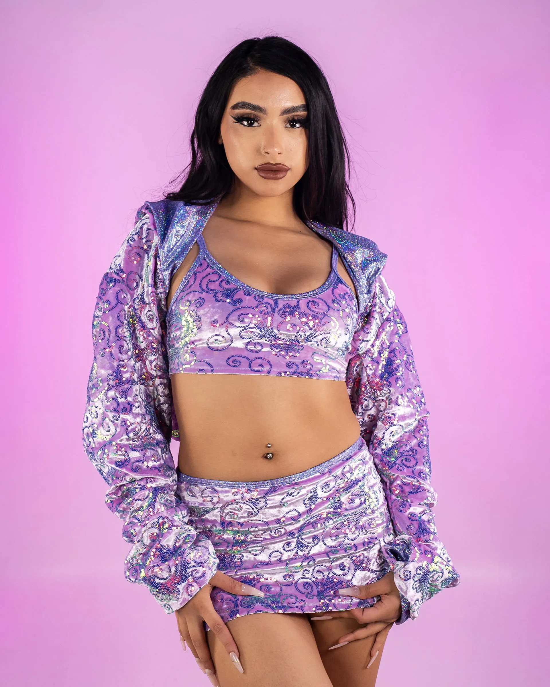 Lavender Cosmic Sequin Velvet Skirt