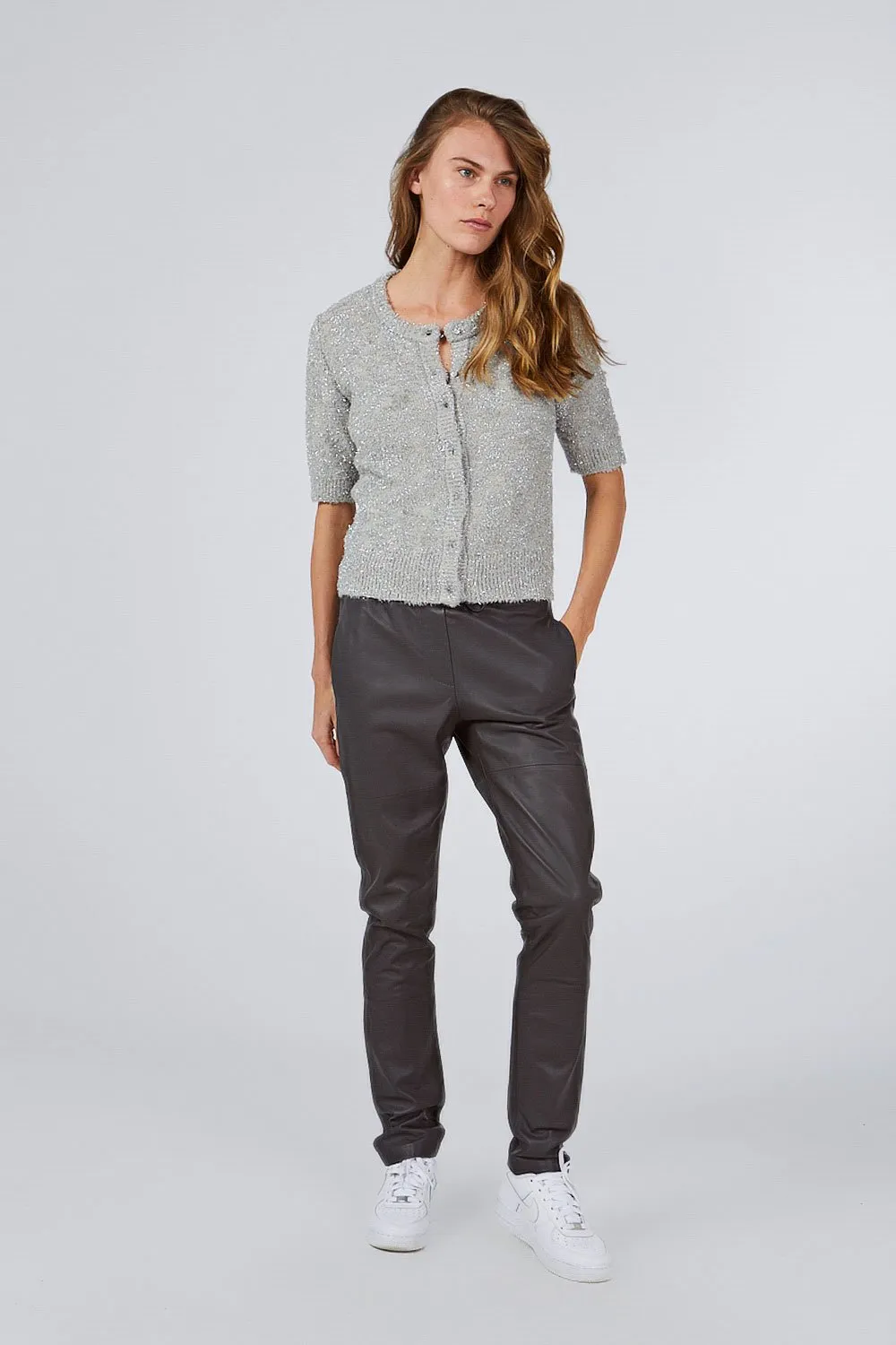 LEATHER PANTS GRAY
