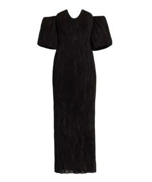 Lela Rose Black Plissé Off-The-Shoulder Dress