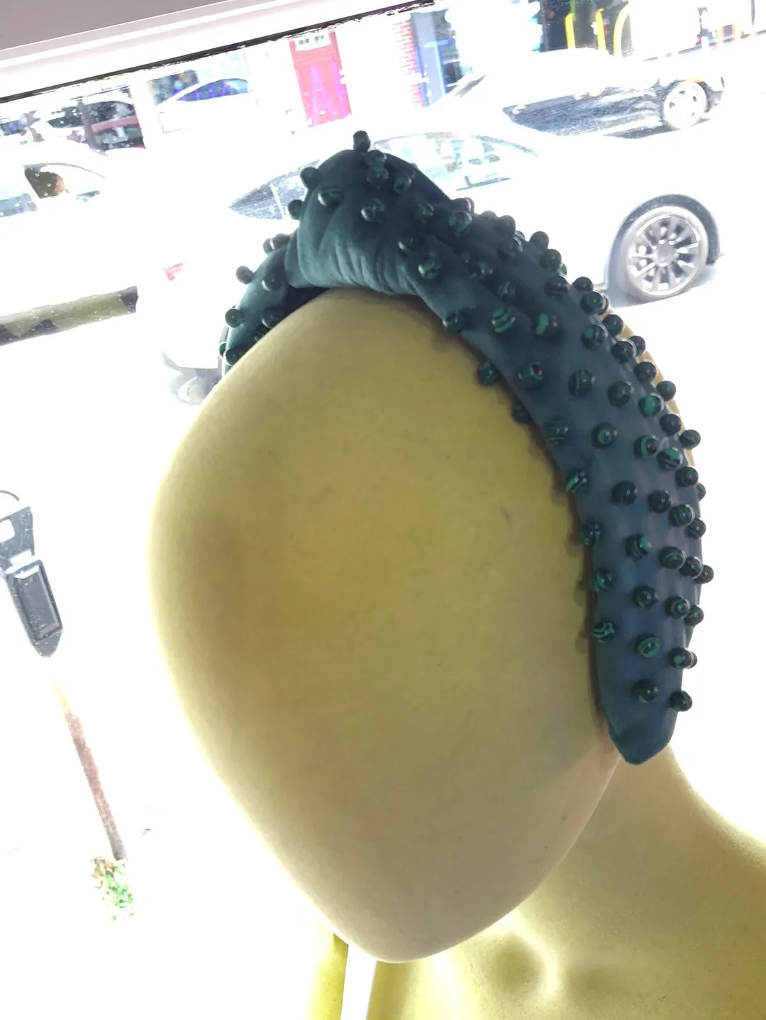 Lele Sadoughi Green Velvet and Beaded Top Knot Headband