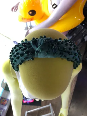 Lele Sadoughi Green Velvet and Beaded Top Knot Headband