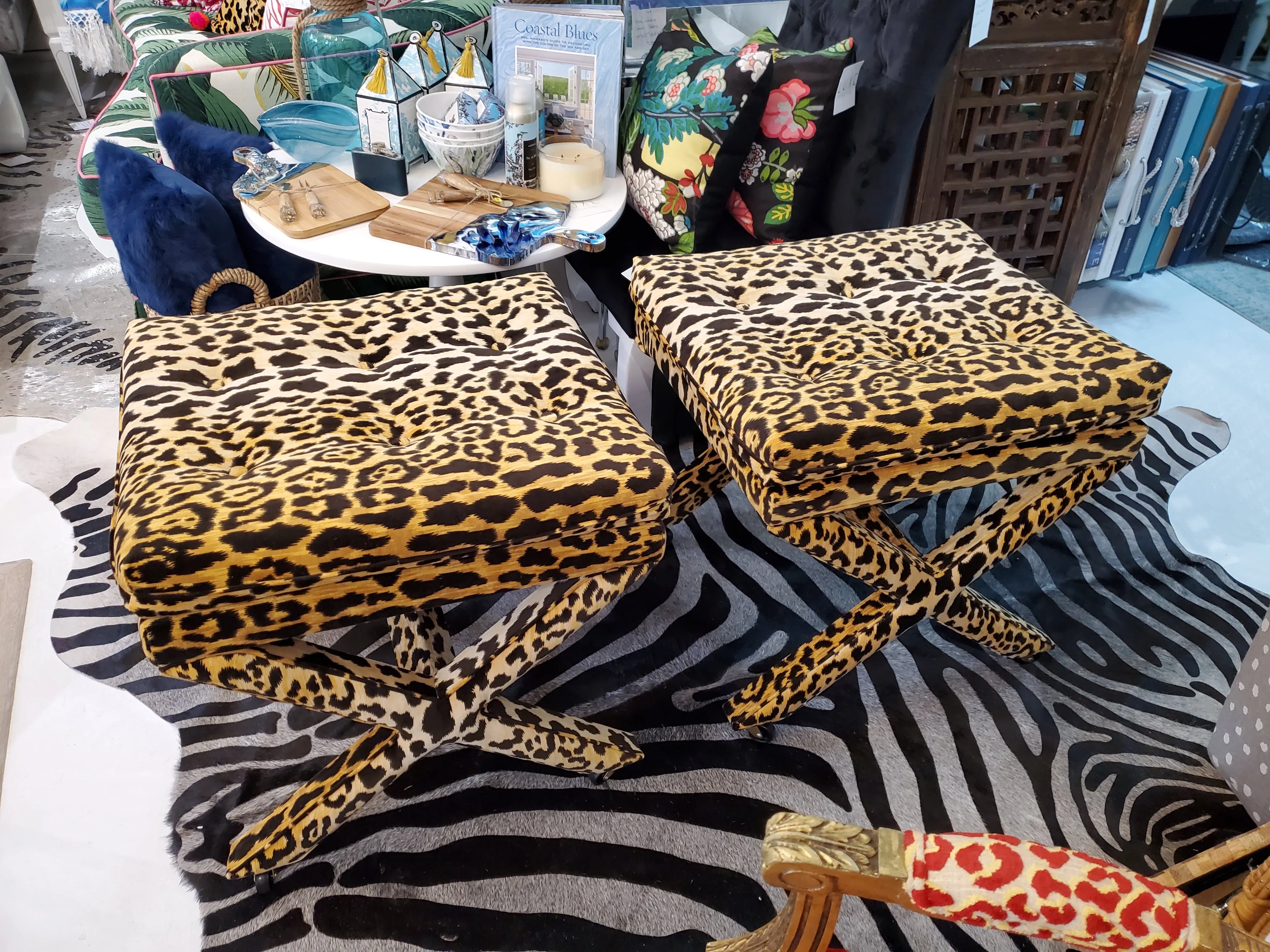 Leopard Print Velvet X Bench
