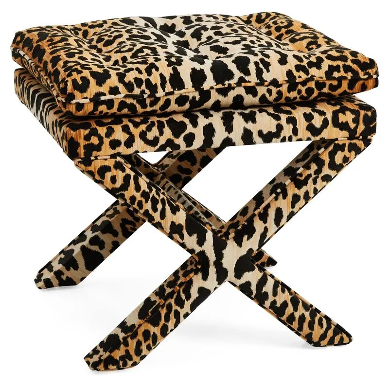 Leopard Print Velvet X Bench