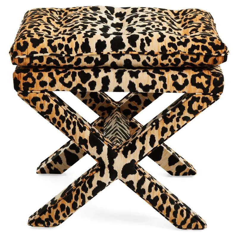 Leopard Print Velvet X Bench