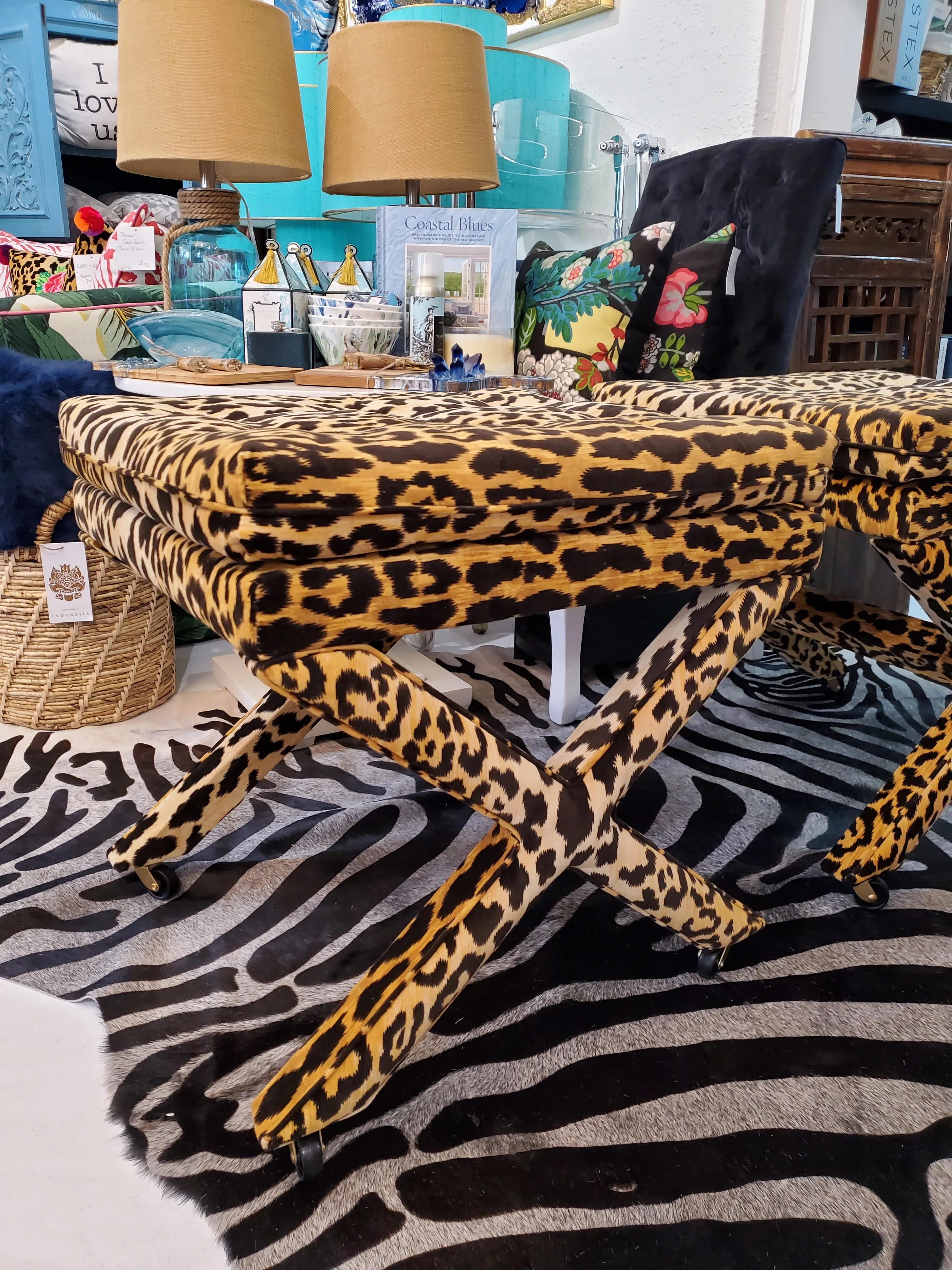 Leopard Print Velvet X Bench