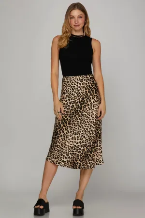 Leopard Satin Midi Skirt