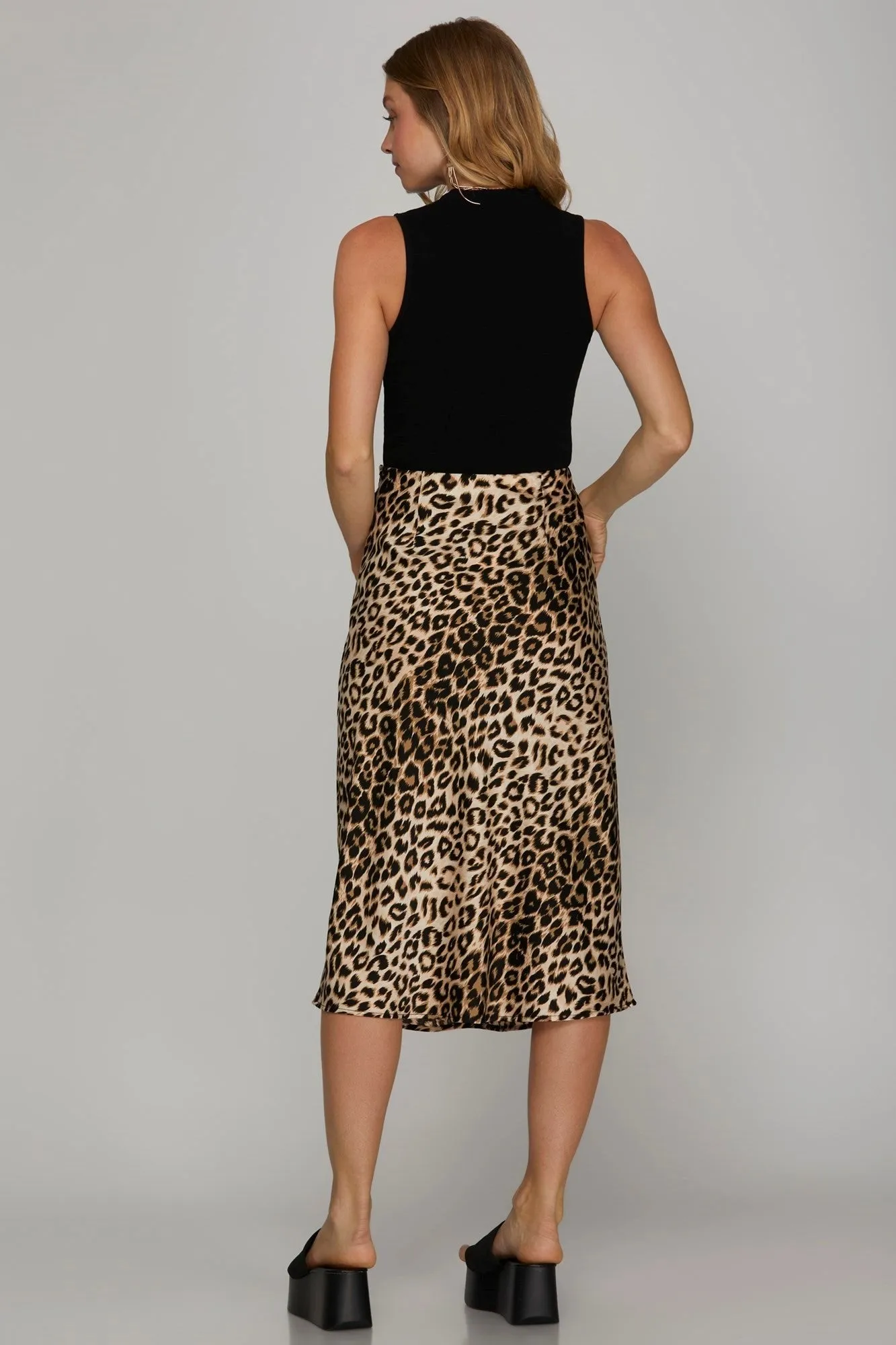 Leopard Satin Midi Skirt