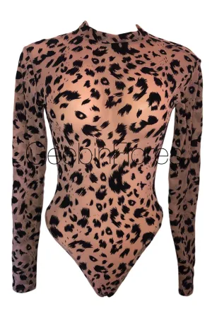 Leopard Velvet Mesh Thong Bodysuit