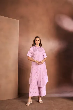 Lilac Brocade Munga  Silk Kurta Set